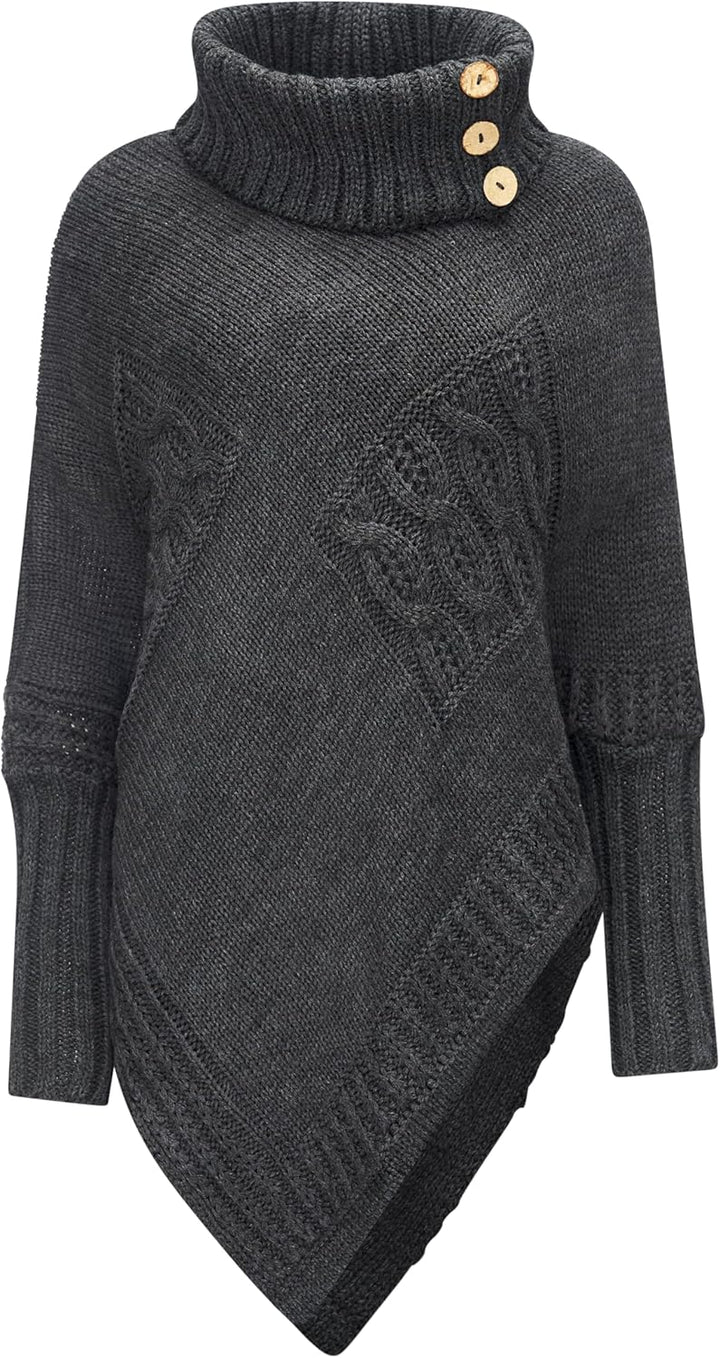 Mississhop Poncho Strick Sweatshirt Pullover Umhang Überwurf Einheitsgrösse Graphit, Einheitsgrösse