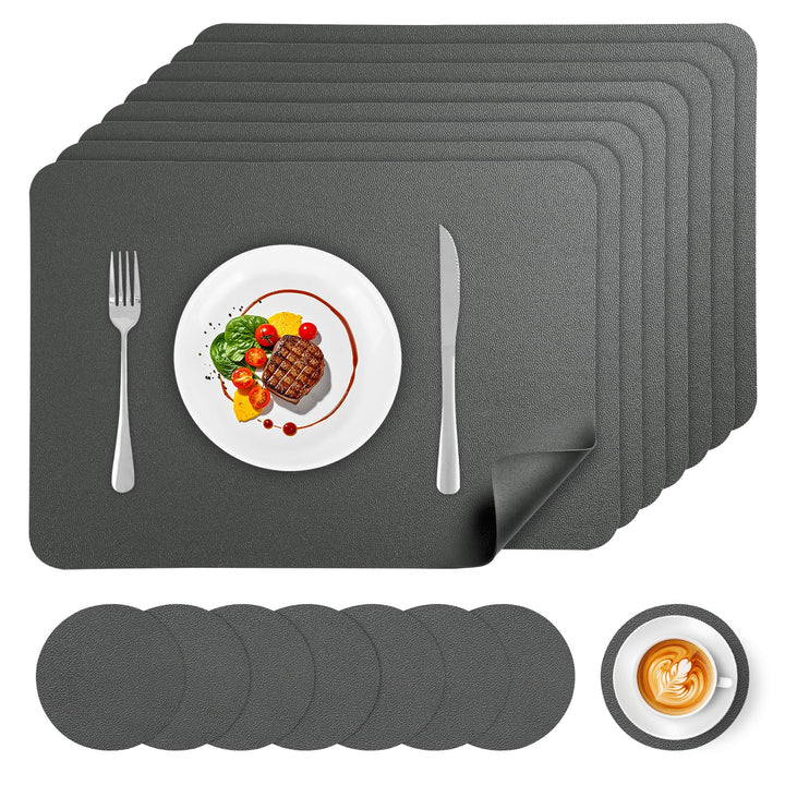 Platzsets Abwaschbar 8er Set, Platzset Lederoptik Kunstleder Wasserdicht PVC Tischsets und Untersetz