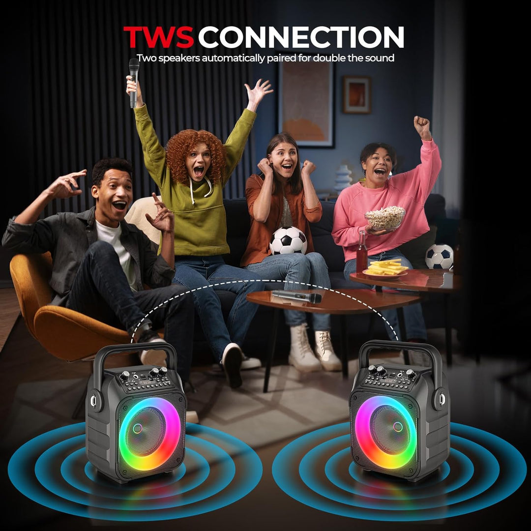 Karaoke Maschine Ankuka Karaoke Anlage mit 2 Mikrofonen Bluetooth Lautsprecher für Erwachsene & Kind