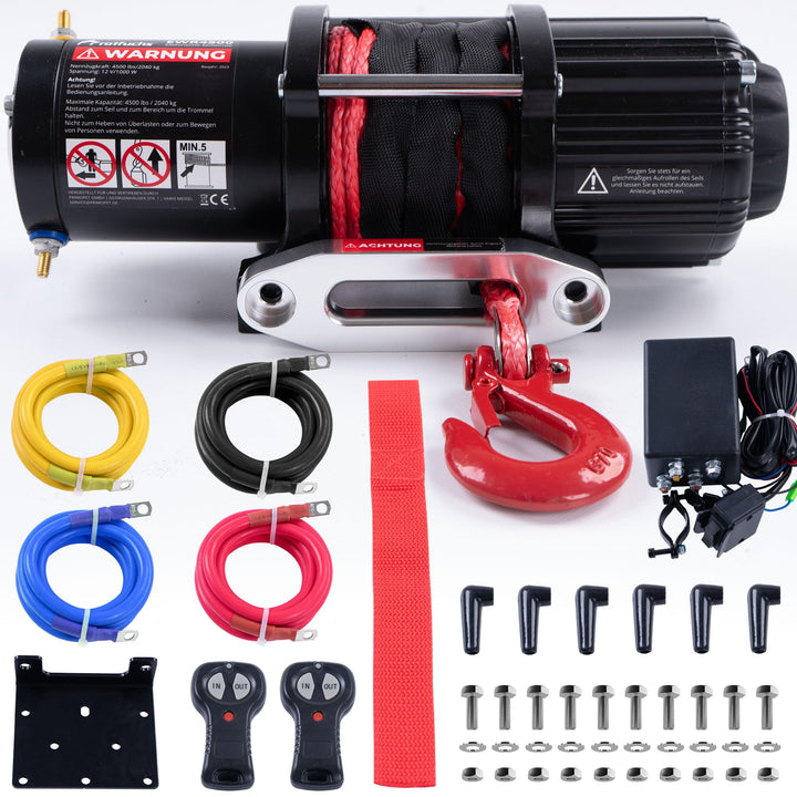 ROTFUCHS Elektrische Seilwinde 12 Volt - 4500 lbs Motorwinde Seilzug, mit Montagehalterung und Fernb
