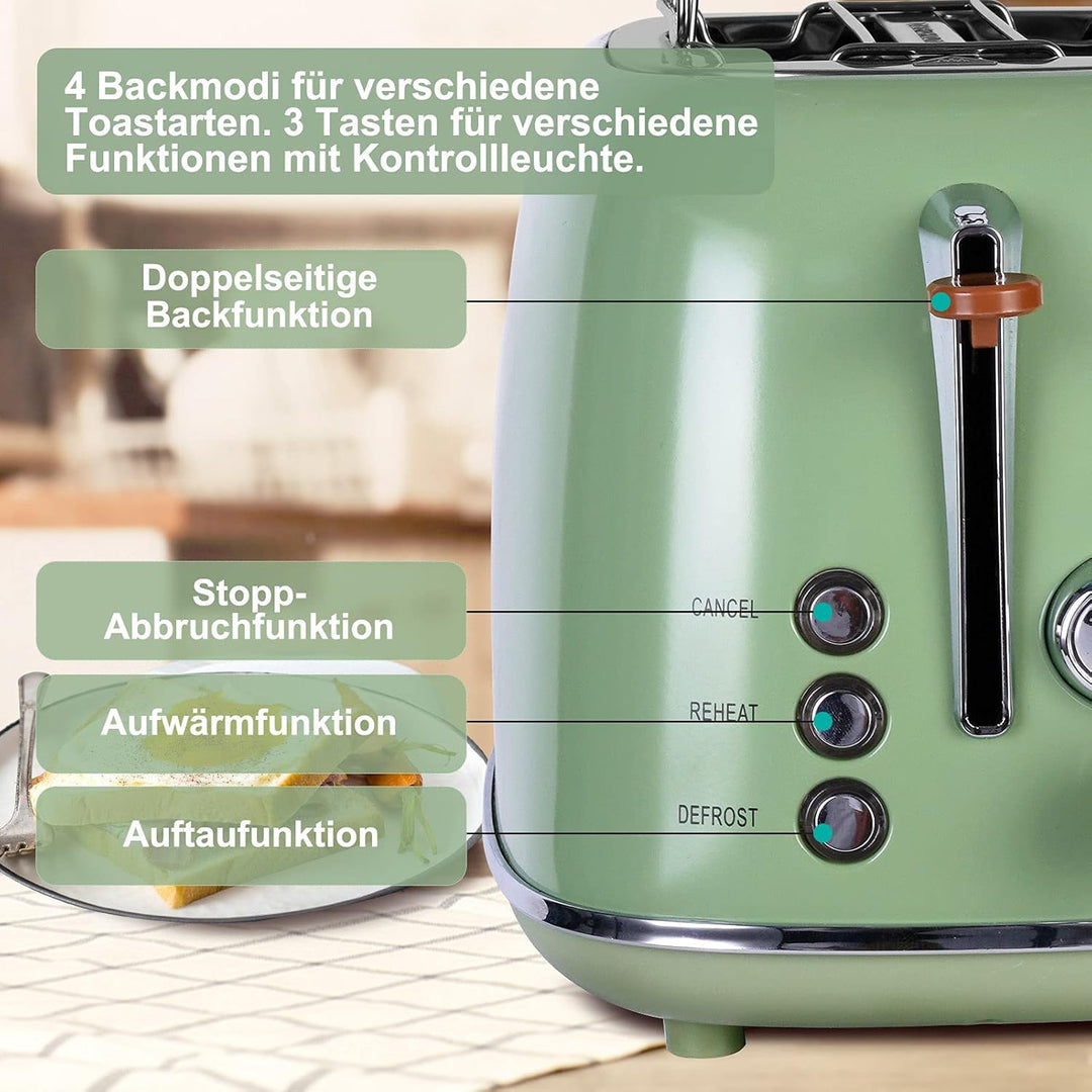 Wiltal Toaster Retro 2 Scheiben 6 Einstellbare Bräunungstufen，Edelstahl mit hochwertige Brötchenaufs