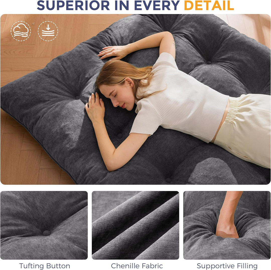 MAXYOYO Futon Matratze, Chenille-Stoff, 15cm Dick Bodenmatratze Verwendbar als Schlafsofa, Geknöpft