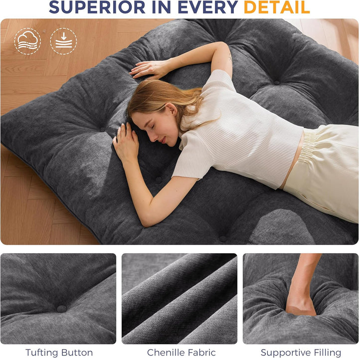 MAXYOYO Futon Matratze, Chenille-Stoff, 15cm Dick Bodenmatratze Verwendbar als Schlafsofa, Geknöpft