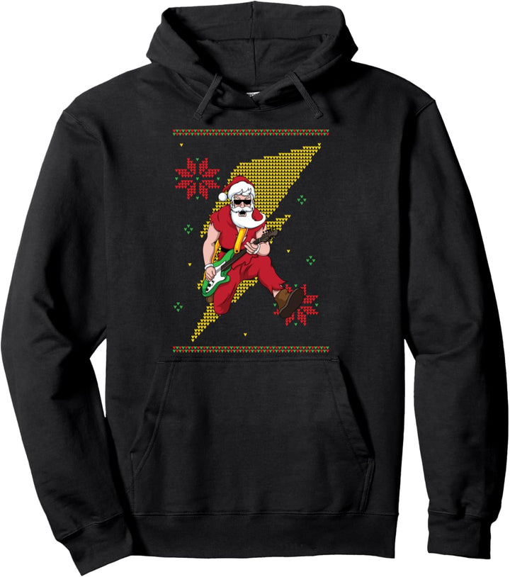 Rocking Santa Claus Gitarrist Rockstar Heavy Metal Ugly Xmas Pullover Hoodie