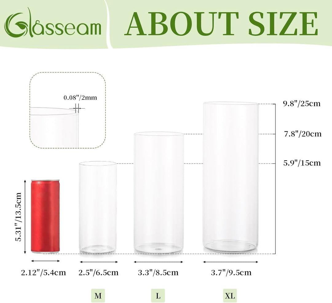 Glasseam Deko Vase Glas Zylinder Tischdeko 3 Stück/Satz Blumen Vasen Set Modern Glasvase Rund Glaszy