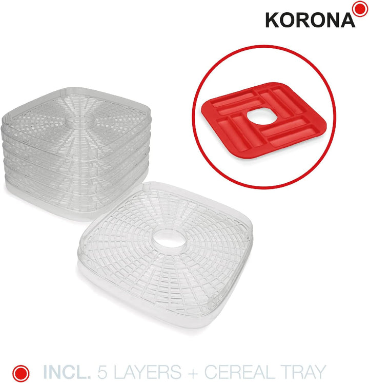 Korona 57011 Dörrautomat mit Müsliriegelform | 5 Ebenen | Trocknet Früchte, Fleisch, Fisch, Kräuter