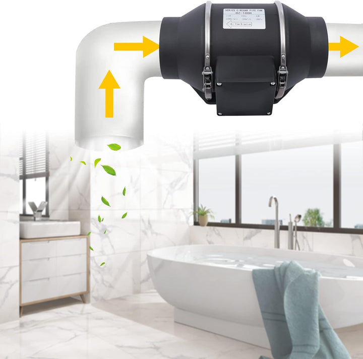 100mm Inline-Rohrventilator, Abluftventilator 220m³/h Fächerförmige Luftschaufeln EU-Stecker mit Sch