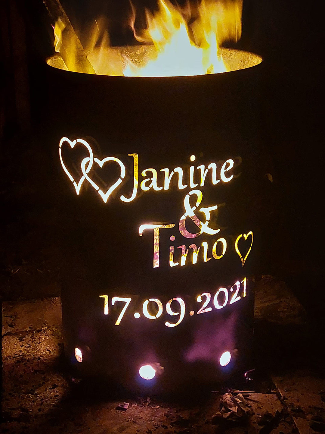Fuchsbau Feuertonnen Feuertonne mit - Hochzeit - Motiv - personalisierbar - Gefertigt aus neuem Ölfa