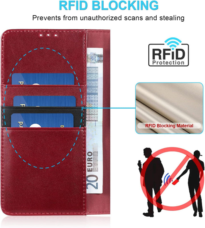 LENSUN Echtleder Hülle für iPhone 13 Pro, Handyhülle [Echtes Leder][Magnetverschluss][RFID Blocker]