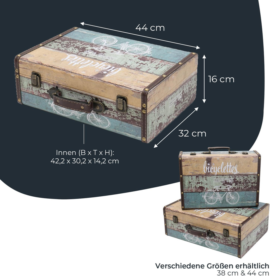 HMF VKO106 Vintage Koffer aus Holz | 44 x 32 x 16 cm | Gross | Deko Fahrrad 44 cm Fahrrad, 44 cm Fah
