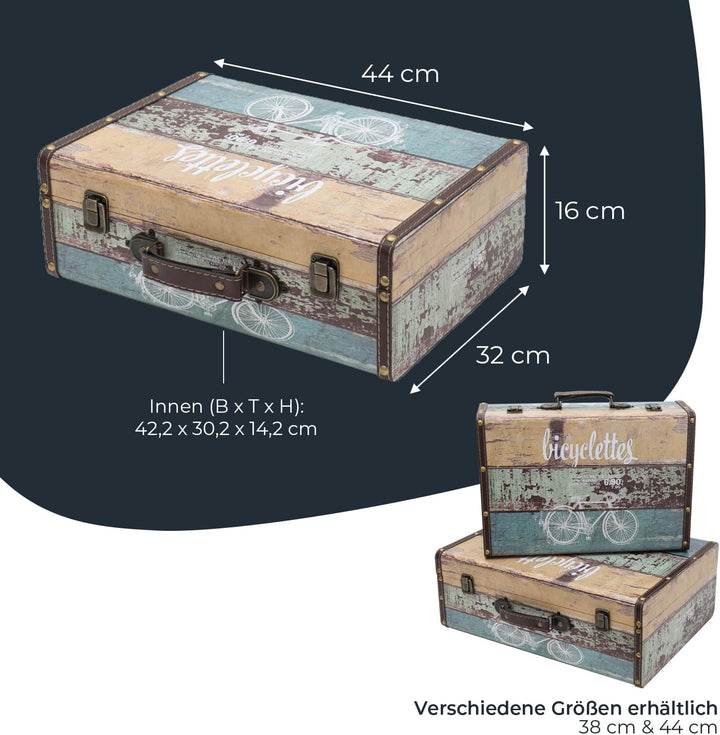 HMF VKO106 Vintage Koffer aus Holz | 44 x 32 x 16 cm | Gross | Deko Fahrrad 44 cm Fahrrad, 44 cm Fah