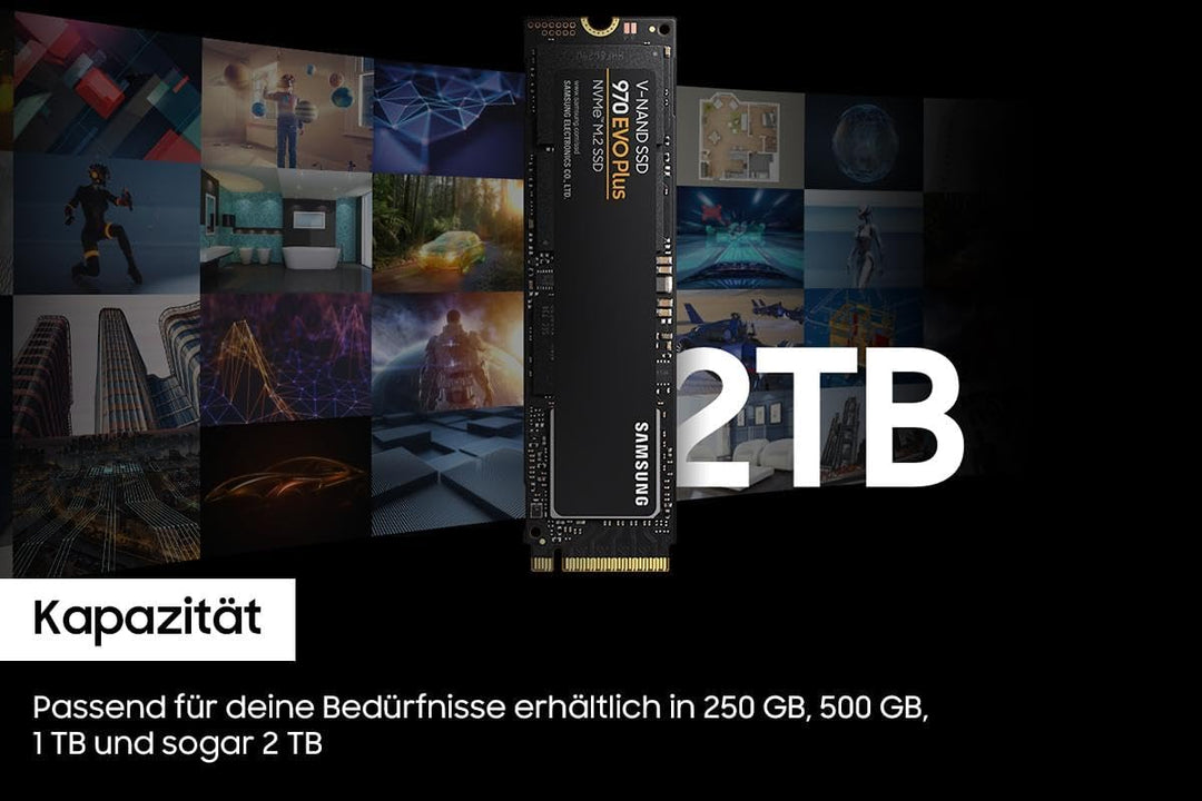 Samsung 970 EVO Plus NVMe M.2 SSD, 2 TB, PCIe 3.0, 3.500 MB/s Lesen, 3.300 MB/s Schreiben, Interne S