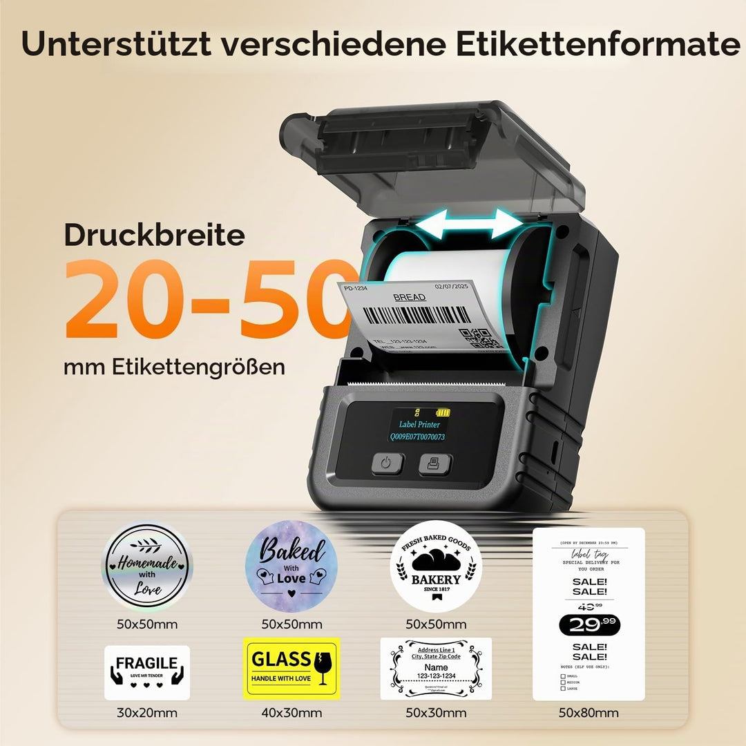 Phomemo M120 Etikettendrucker Bluetooth, Mini Labeldrucker Sticker Drucker Etikettiergerät für Barco