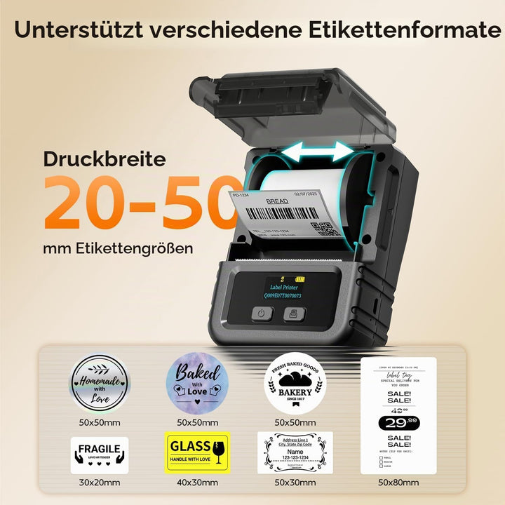 Phomemo M120 Etikettendrucker Bluetooth, Mini Labeldrucker Sticker Drucker Etikettiergerät für Barco