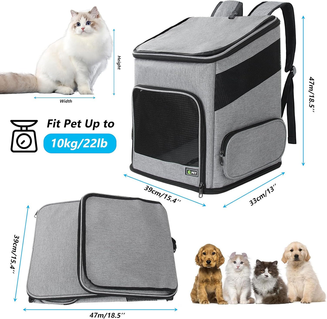 Katzenrucksack, Faltbarer Haustier-Tragerucksack für Katzen und kleine Hunde, Hunderucksack mit belü