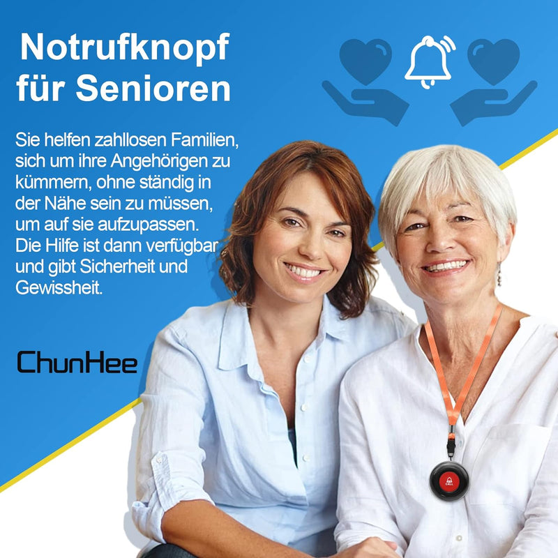 ChunHee Senioren Notruf Notrufknopf für Senioren Pflege Klingel Funkalarm Sender und Empänger SOS Al