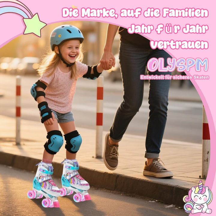 OLYSPM Rollschuhe Kinder Rollschuhe Verstellbar Rollschuhe Damen,LED Rollschuhe und 4 Grössen verste