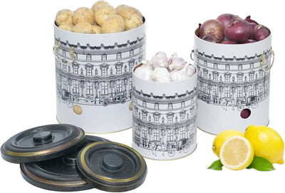 Lashuma Zwiebel Aufbewahrungsbox schwarz - weiss, Vorratsbehälter Knoblauch, Kartoffeldose Küche 22