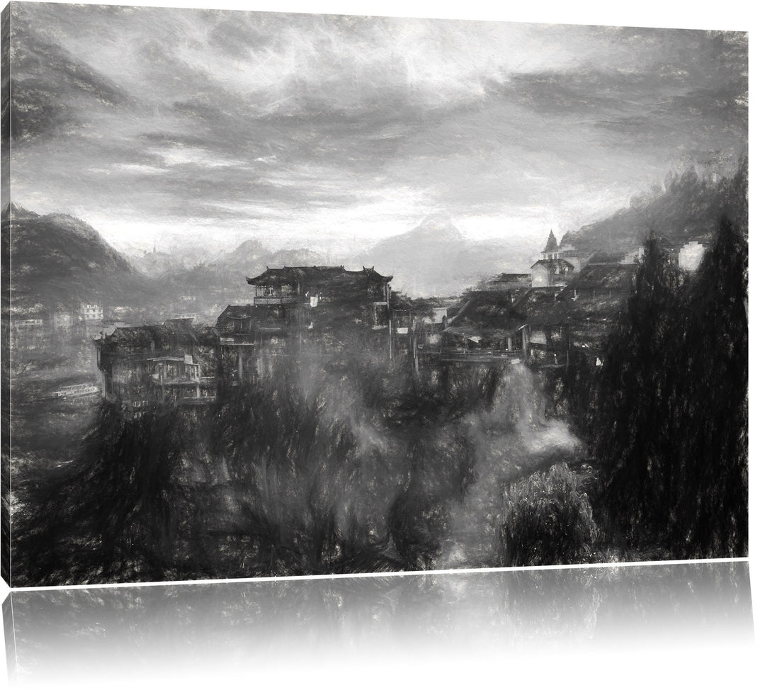 Pixxprint Gigantisches Dorf in China als Leinwandbild/Grösse: 100x70 / Wandbild/Kunstdruck/fertig be