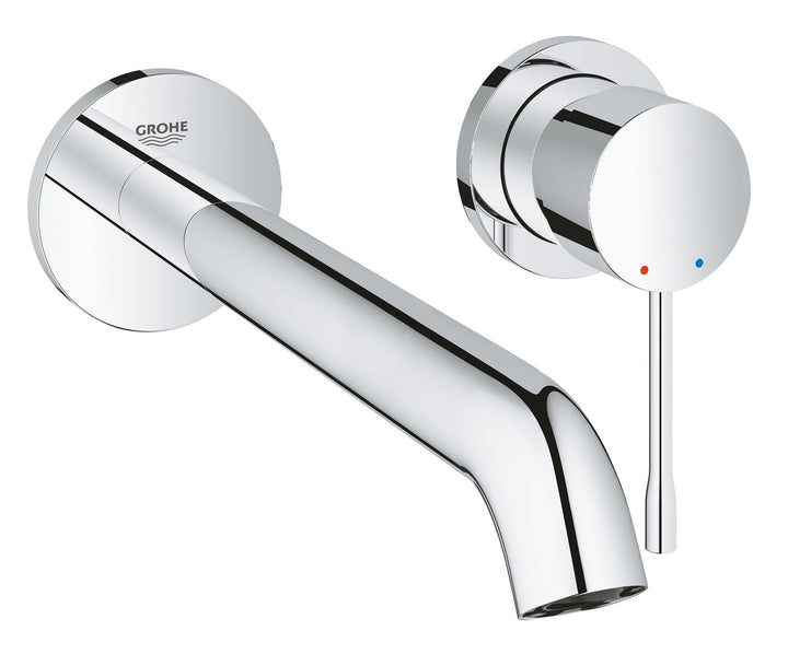 GROHE Essence New - 2-Loch-Waschtischarmatur (Mousseur 5,7l/min, Wandmontage, Bedienungshebel aus Me