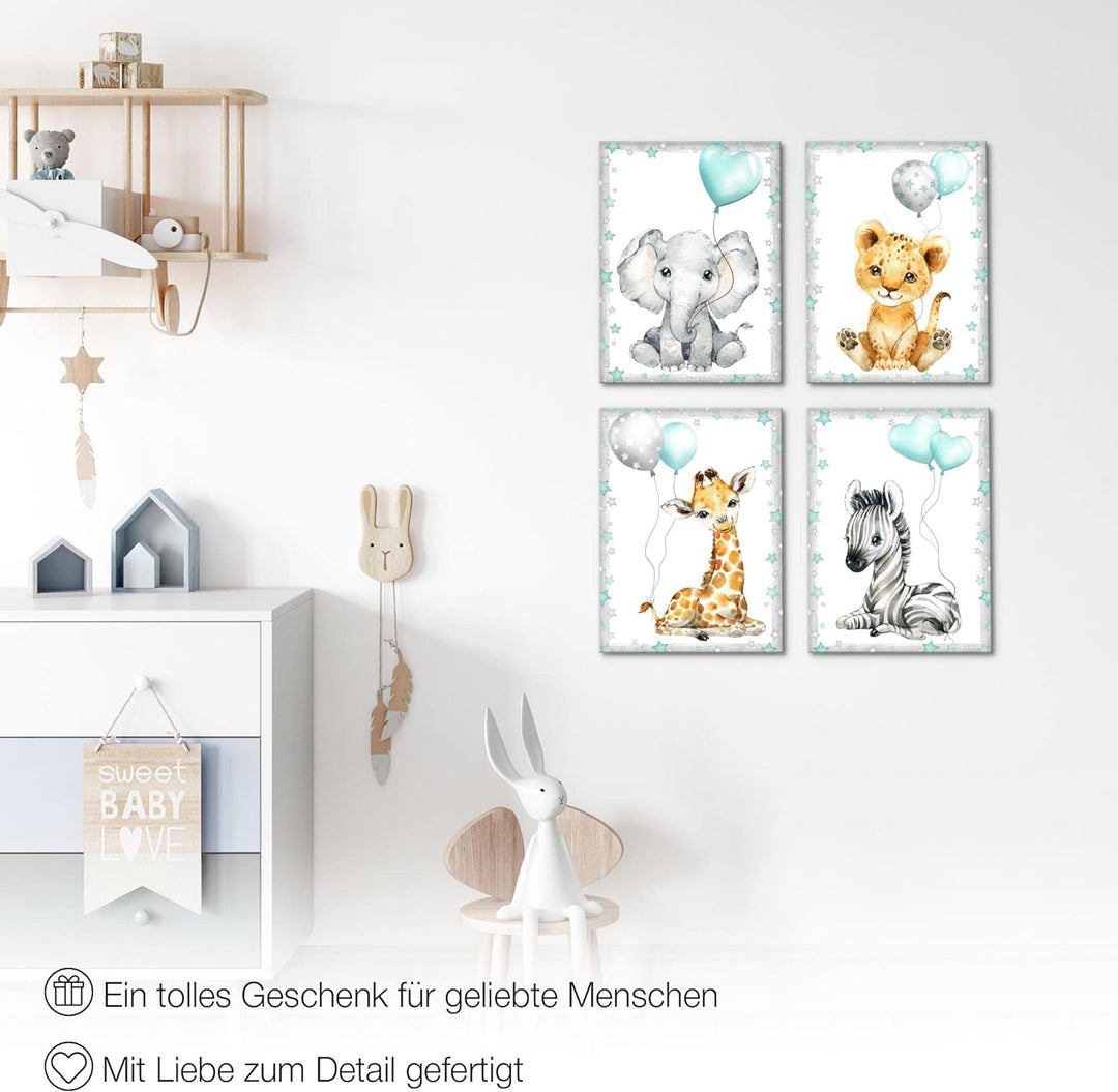 Novart Bilder Tiere - Fertig Zum Aufhängen - Kein Extra Rahmen benötigt - Wandbilder Set Kinderzimme