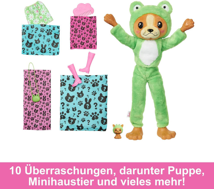 BARBIE Cutie Reveal Puppe - 10 Überraschungen in einer Verpackung, inklusive niedlichem Hund in grün