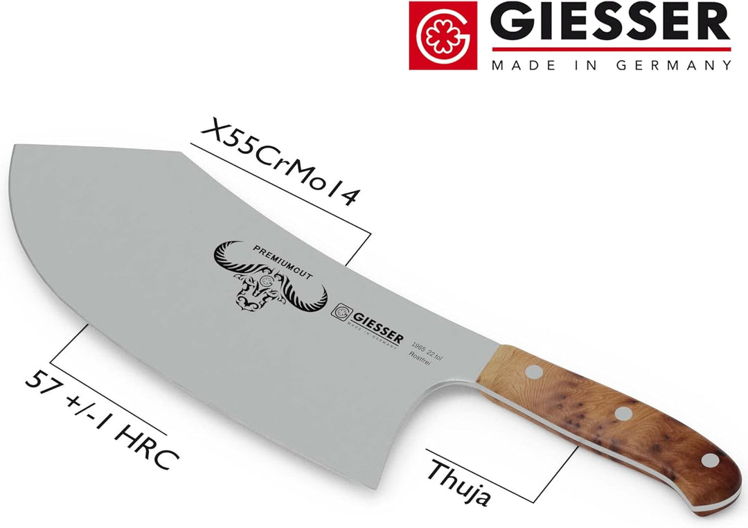 GIESSER seit 1776 - Made in Germany - Küchenbeil 22 cm Tree of Life, PremiumCut Butcher No 1, Hackme