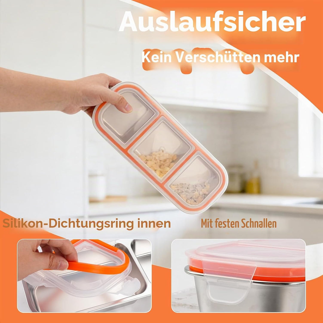 2 Stück Edelstahl Snackbox mit Fächern, wiederverwendbarer Snackbehälter mit luftdichtem Decke, ausl