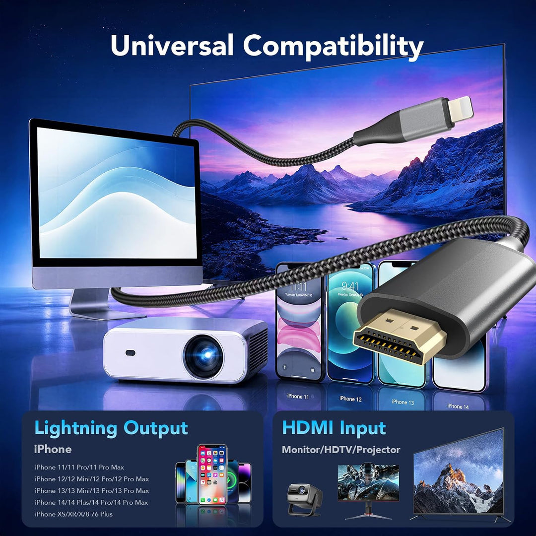 HDMI-Kabel für iPhone, HDMI-Konverter-Kabel, zur Übertragung von i-Phone, i-Pad oder i-Pod auf TV, H