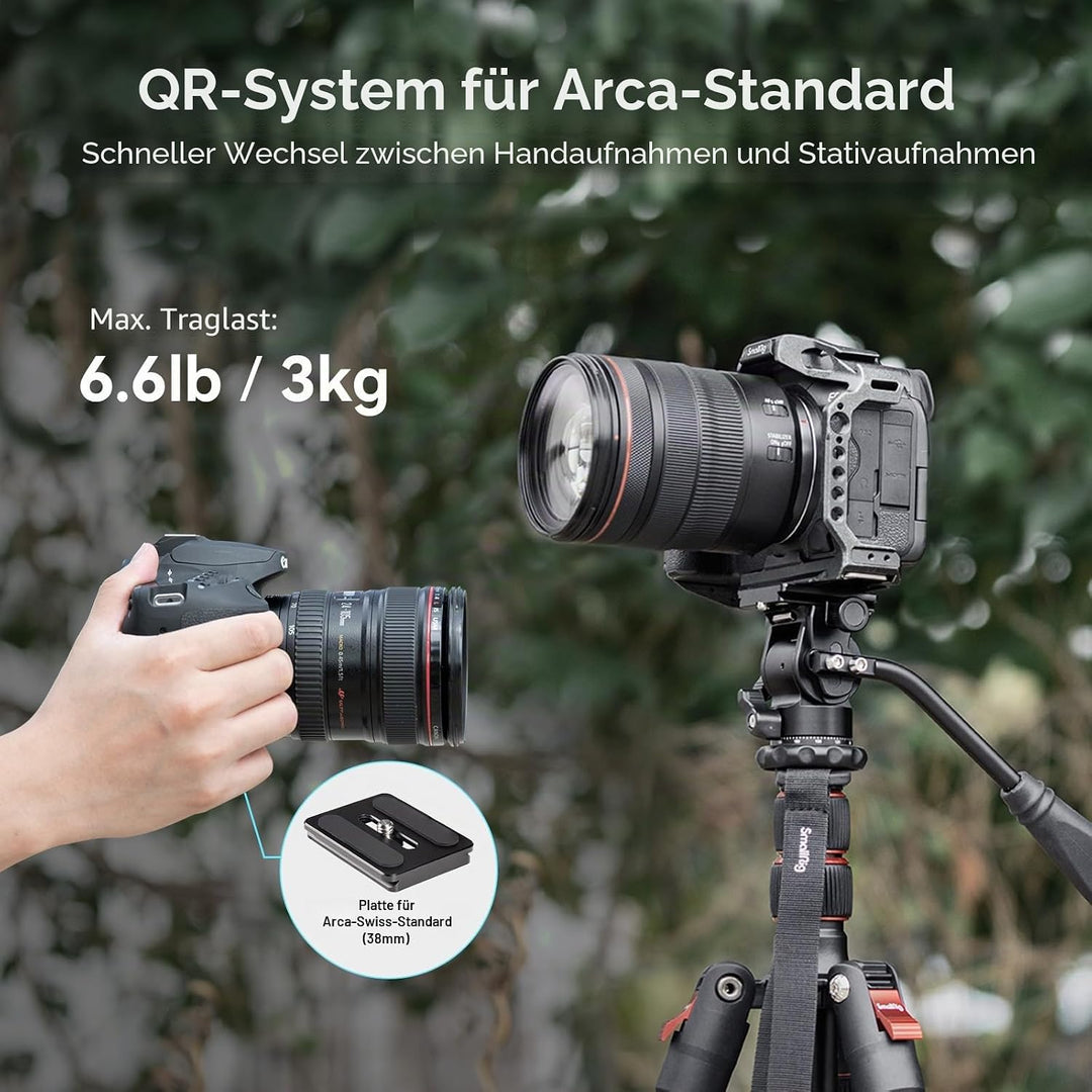 SMALLRIG Stativ Fluidkopf Pan Tilt Head CH10 mit Schnellwechselplatte, Fluid Head geeignet für AR-ca