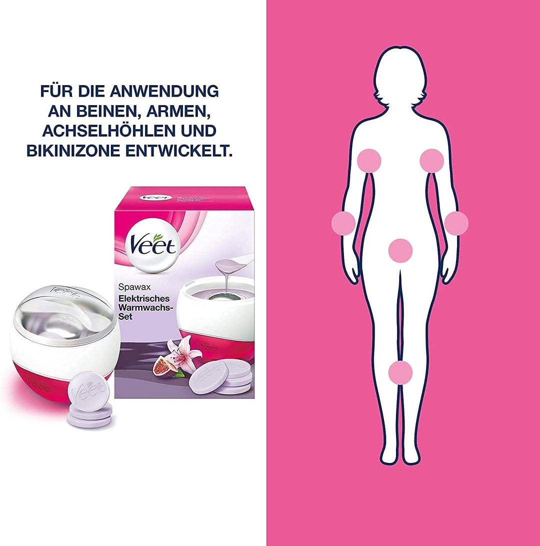 Veet Spawax elektrisches Warmwachs Set - 1x Warmwachs-Gerät, 2x6 Wachsscheiben (2er