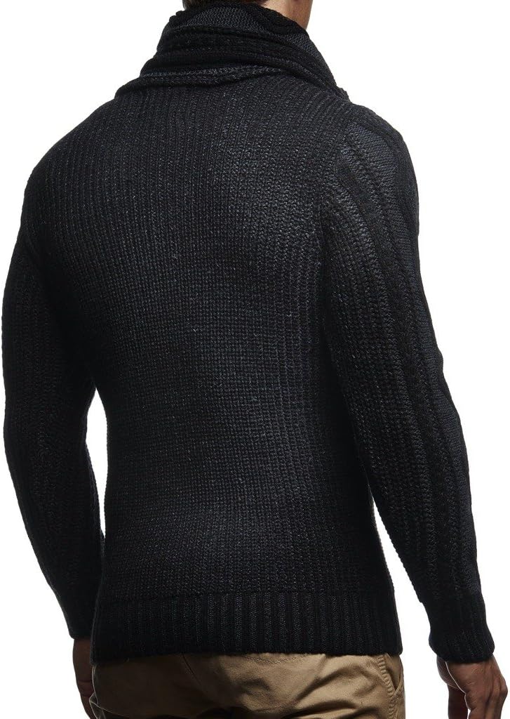 Leif Nelson Herren Strick-Pullover Schalkragen Slim Fit Winter Sommer Moderner Männer schwarzer Pull