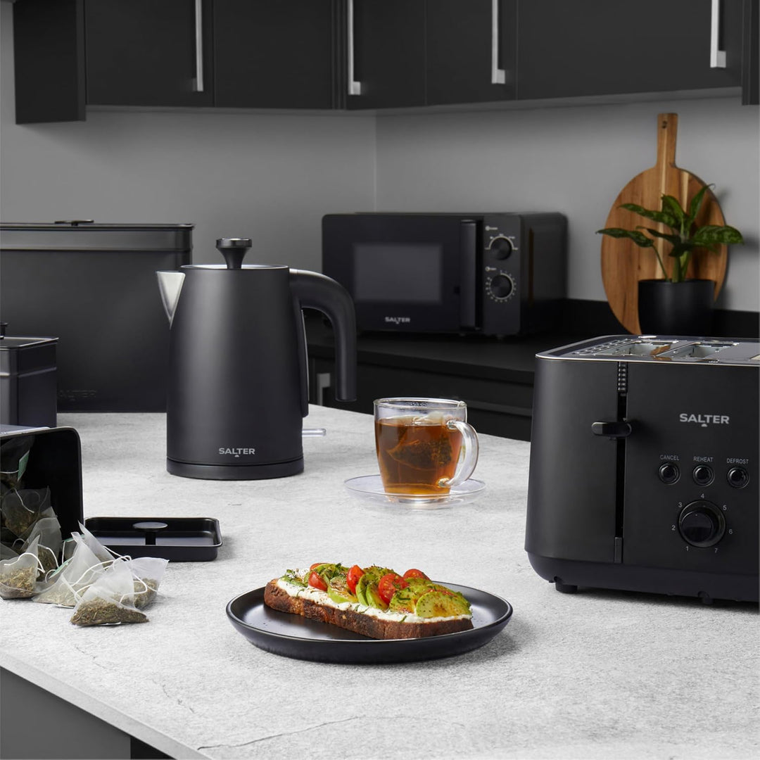 Salter EK5565MBLK Kuro 4-Scheiben Toaster, 7 Bräunungsstufen, Selbstzentrierende Brotführung, Auftau