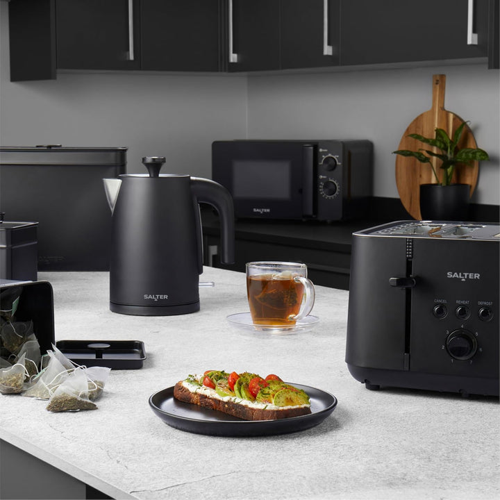 Salter EK5565MBLK Kuro 4-Scheiben Toaster, 7 Bräunungsstufen, Selbstzentrierende Brotführung, Auftau