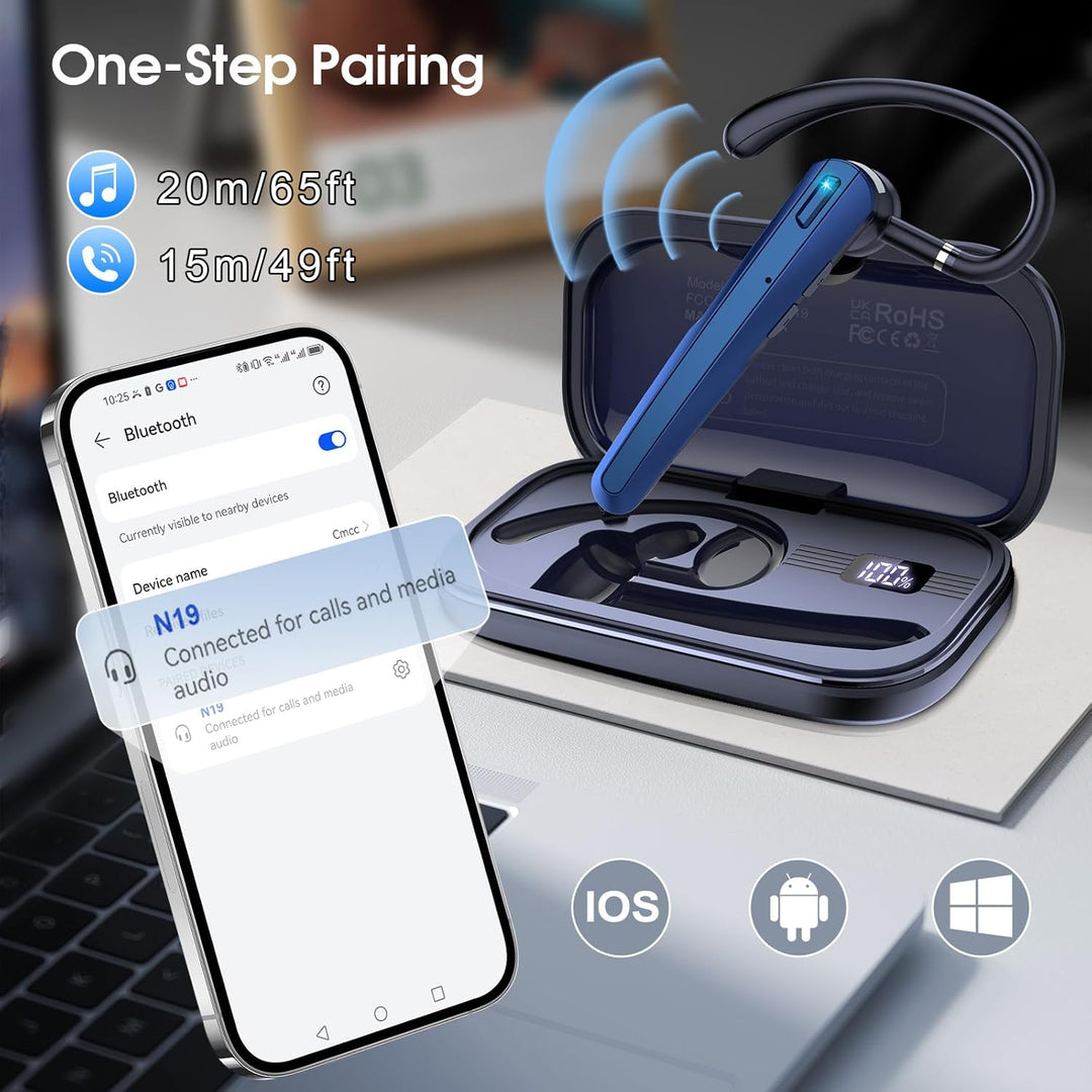 Atheewon V5.3 Bluetooth Headset, Headset Kabellos Freisprech mit ENC Dual Geräuschunterdrückung Mic,