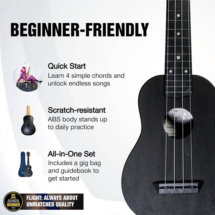 Flight, 4-saitige Travel Series Sopran-Ukulele, schwarz (TUS-35 BK), Schwarz