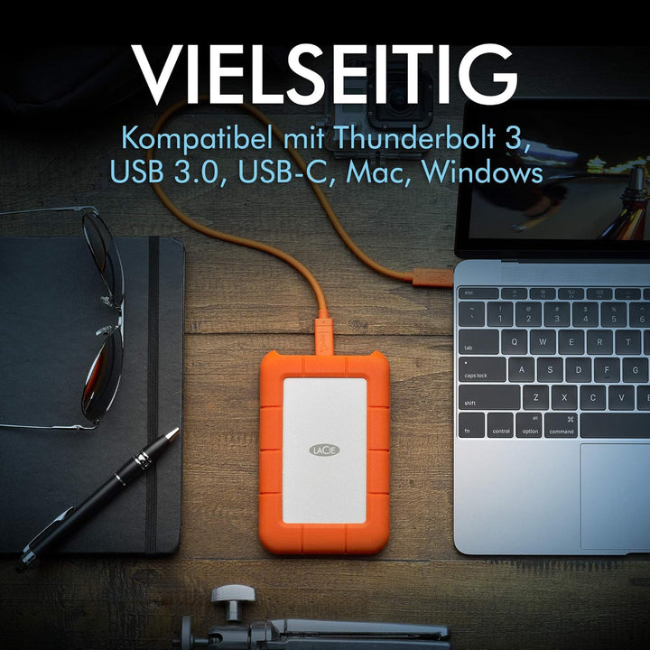 LaCie Rugged Secure 2TB tragbare externe Festplatte, 2.5 Zoll, PC & Mac, inkl. USB-C w/o USB-A Kabel