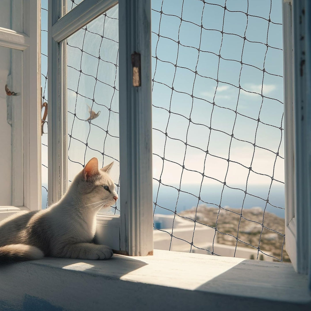 FinoPet Katzennetz für Balkon drahtverstärkt 8x3 Meter inklusive Befestigungsmaterial, Katzenschutzn