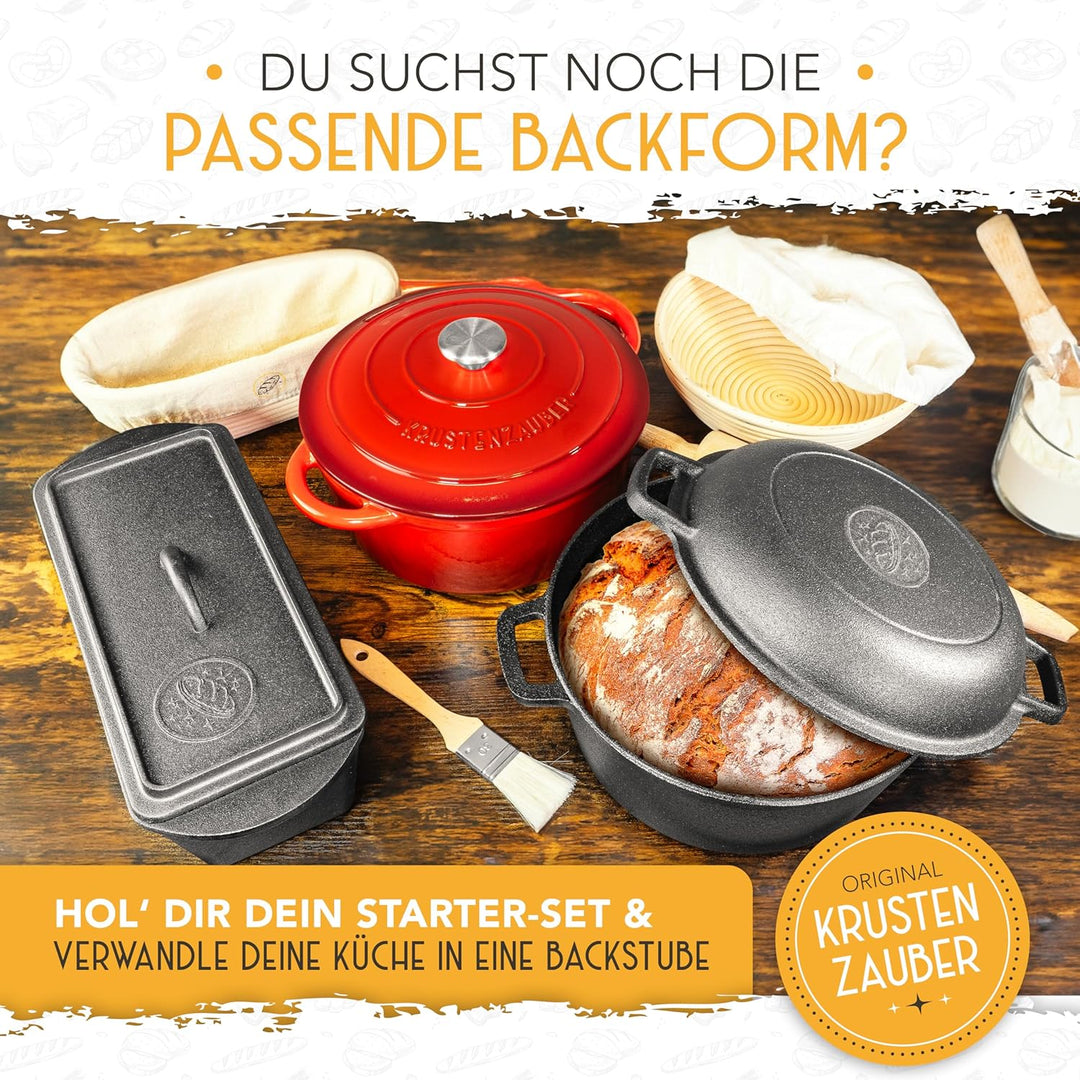 KRUSTENZAUBER Gärkorb zum Brotbacken rund 22cm - Rundes Gärkörbchen aus Rattan mit Gärtuch - Brot Ba