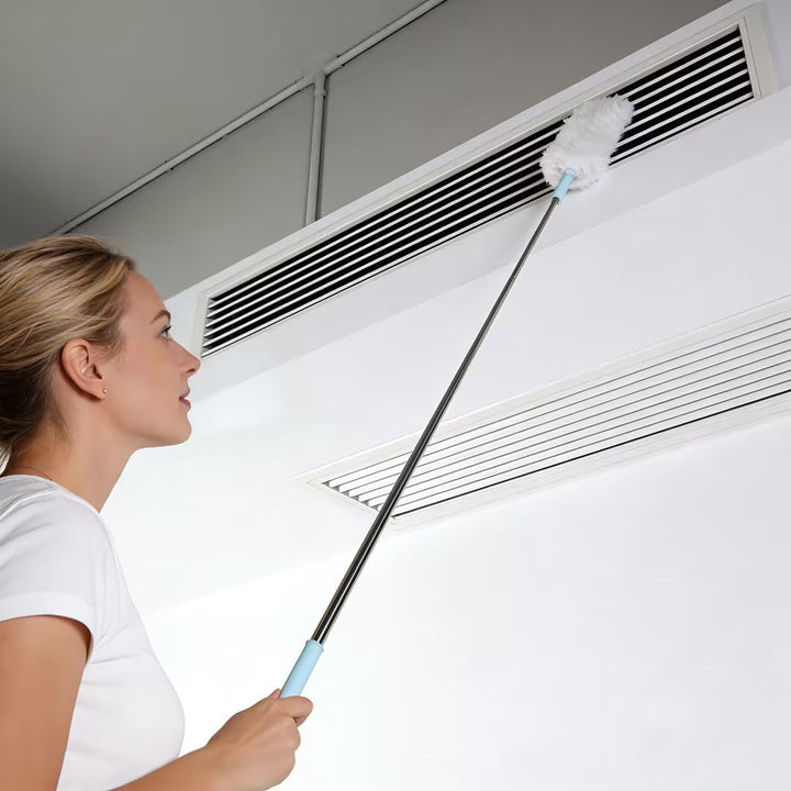 CLEANHOME Doppelseitiger Staubwedel Teleskop,Maximal 190 cm langer Edelstahlgriff,12 Tücher Verdickt