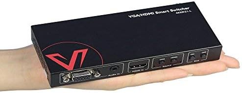 HDMI+VGA to HDMI Switcher 2x1, 4K 60Hz VGA/HDMI Auto Switch, VGA Prior Switching, Dolby/DTS, PCM7.1,