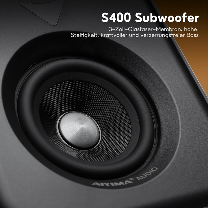 AIYIMA S400 Verbesserte 2.1 Aktiv Regallautsprecher, 3" (7,6 cm) 80 W HiFi Stereo Aktive Lautspreche