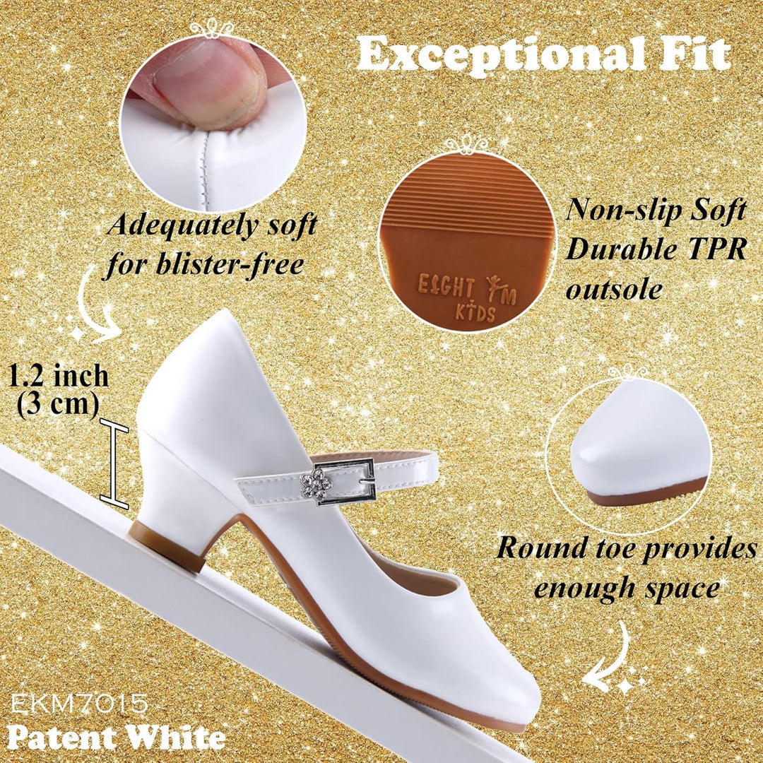 EIGHT KM - Mädchen High Heel Kleid Schuhe - Mary Jane Prinzessin Hochzeit Pumps - Funkelnder Glitzer