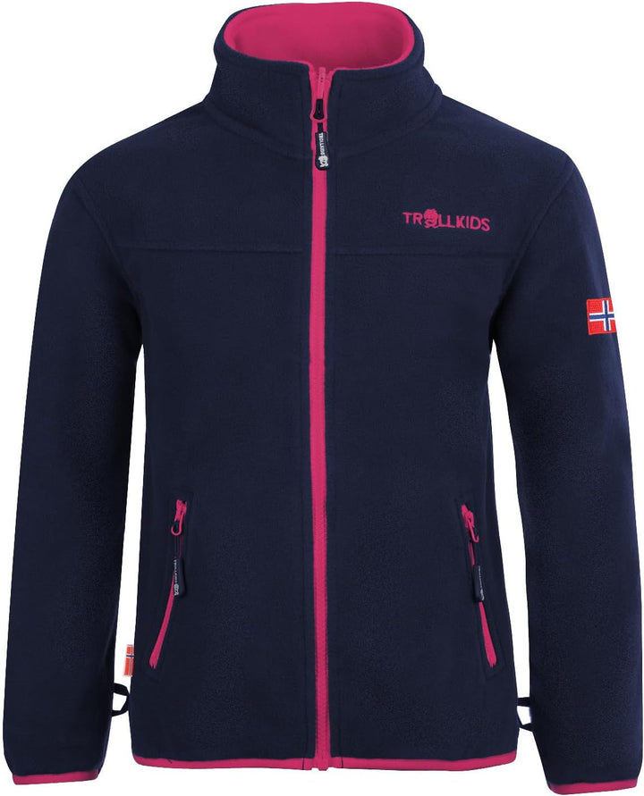 Trollkids Mädchen Oppdal XT Fleece Jacke 128 Marineblau / Magenta, 128 Marineblau / Magenta