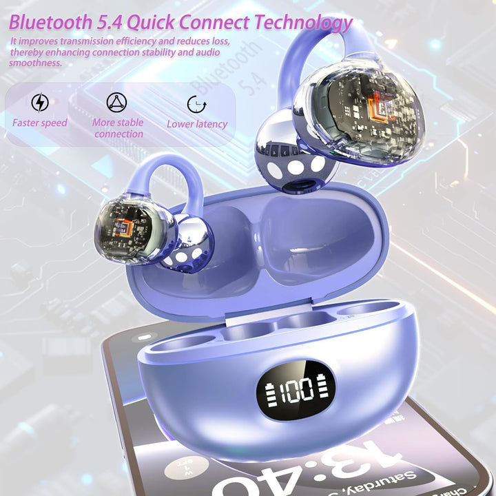 Kabellos Bluetooth Kopfhörer, Open-Ear-Kopfhörer, Ohrclip mit Beeindruckender Klang, Bluetooth 5,4,