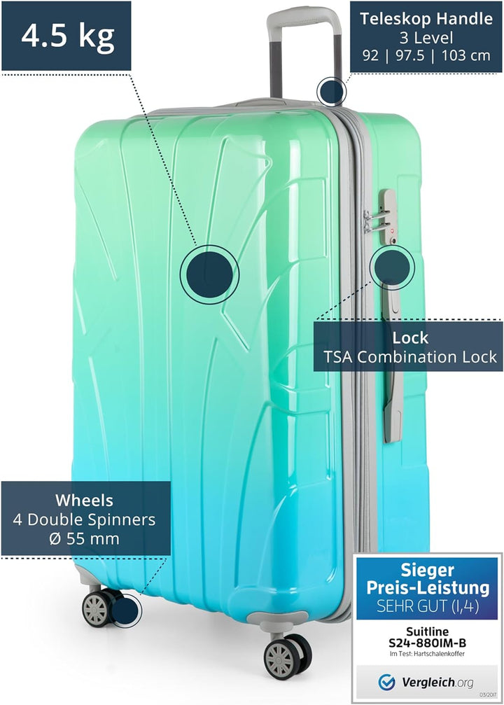 suitline - grosser Hartschalen-Koffer Koffer Trolley Rollkoffer XL Reisekoffer, TSA, 76 cm, ca. 96-1