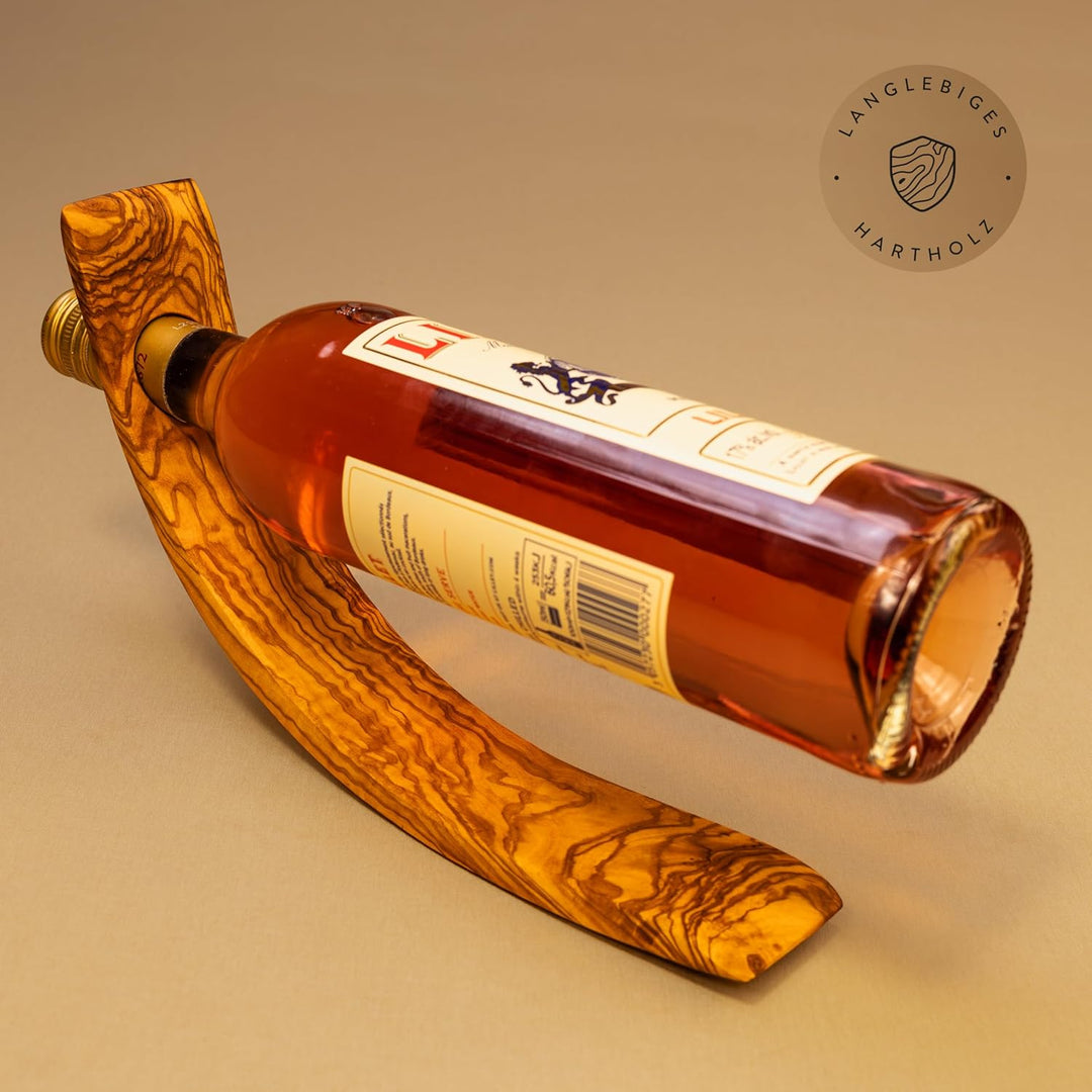 das Olivenholzbrett® Flaschenhalter aus Olivenholz/Weinständer Holz/Weinflaschenhalter/sichelförmig
