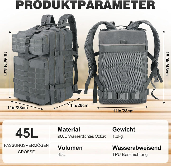 SHANNA Trekkingrucksack, Wanderrucksäcke Militärrucksack 45L Armee Rucksack MOLLE Assault Pack Takti