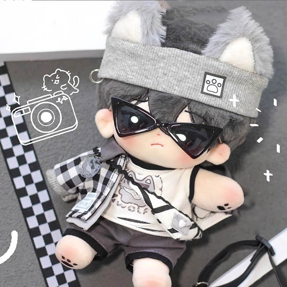 niannyyhouse 20 cm Plüschpuppenkleidung, Wolfsohren, Stirnband, Mantel, Hose, Weste, Rucksack, 20,3