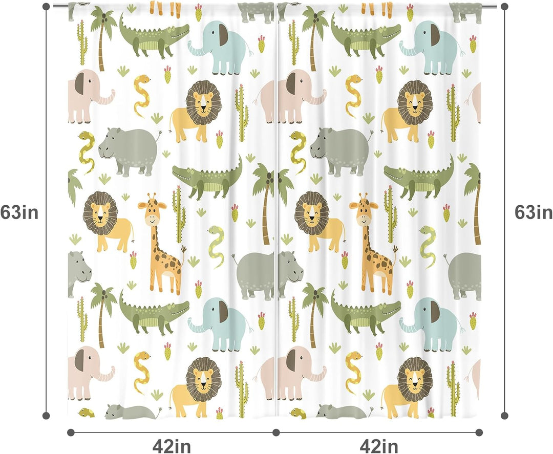 Meshelly Vorhänge für Kinderzimmer, Safari-Tiere, 107x160 cm, Stangentasche, Baby, Jungen, Kinder, W